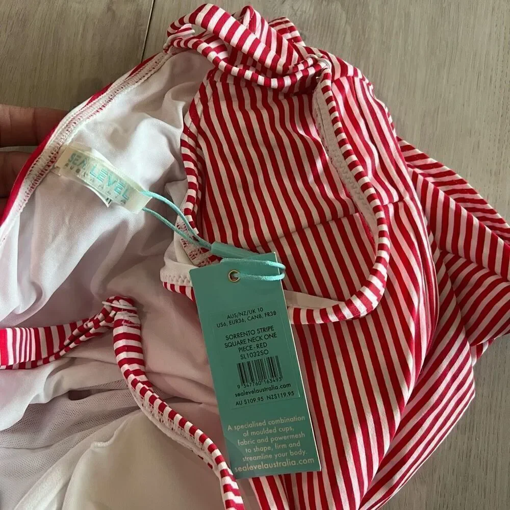 Sea level SORRENTO STRIPE SQUARE NECK ONE PIECE - RED size 6